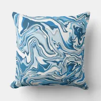  Blue Digital Fluid Art Marble Stripes    Outdoor Pillow