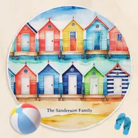 Colorful Summer Wooden Beach Huts Personalized Beach Towel