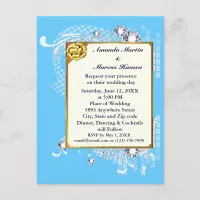 Budget Blue & Gold Frame & Diamonds Image Wedding Postcard