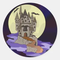 Haunted Castle, Bats and Full Moon Cartoon Classic Round Sticker