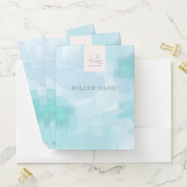 Modern Blue Teal Watercolor Presentation Folder