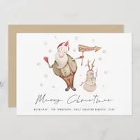 Cute Santa Snowman Merry Christmas Holiday Card