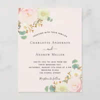 Pink white florals rose gold wedding postcard