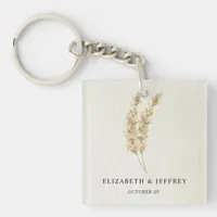 Rustic Neutral Earthy Boho Pampas Grass Wedding   Keychain