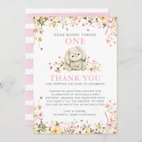 Some Bunny Turned One Pink Girl's 1st Birthday Thank You Card