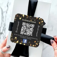 Black gold stars business name qr code Facebook Square Sticker