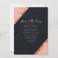 Copper Blush Pink Navy Geometric Save The Date