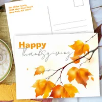 Serene Fall Maple Leaves Happy Thanksgiving Postcard