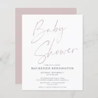 Budget Dusty Pink Script Baby Girl Shower Invite