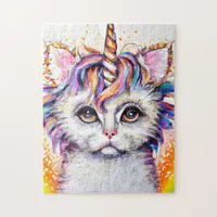 Unicorn Kitten Rainbow Watercolor Jigsaw Puzzle