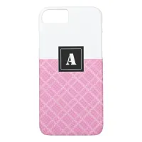 Crisscross Gingham Check Pink and White Monogram iPhone 8/7 Case