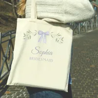 Elegant Dusty Blue Bow Name Bridesmaid Proposal Tote Bag