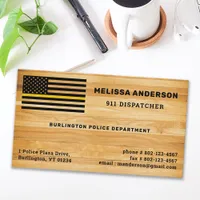 Rustic 911 Dispatcher Thin Gold Line Flag Wood Business Card