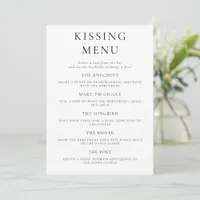 Fun Wedding Kissing Menu Activity Game Card