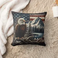 Majestic Eagle Perched Near Mountains and Sunset Throw Pillow