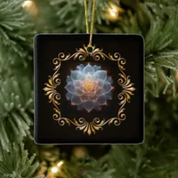 Fantasy Romantic Flower and Gold Frame Ceramic Ornament