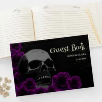 Scary floral Gothic Skull Purple Roses Halloween Guest Book