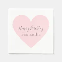 Pink Heart & Customized Gray Happy Birthday Party Napkins