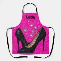 Black Glitter High Heel Shoe on Bright Pink | Apron