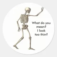 Skeleton Waving Too Thin Sticker