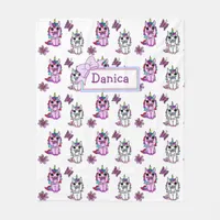 Personalized Unicorn  with Bow Purple Fleece Blanket