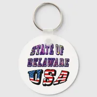 State of Delaware USA Photo & Flag Text Keychain