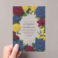 Burgundy, Navy & Gold Floral Wedding Acrylic Invitations