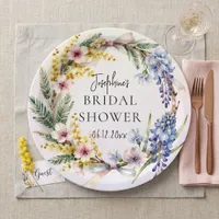 Watercolor Spring Floral Wreath Bridal Shower Paper Plates