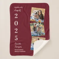 Personalized Graduation Burgundy Photo Collage Sherpa Blanket