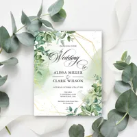 BUDGET Eucalyptus Greenery Gold Wedding Invitation