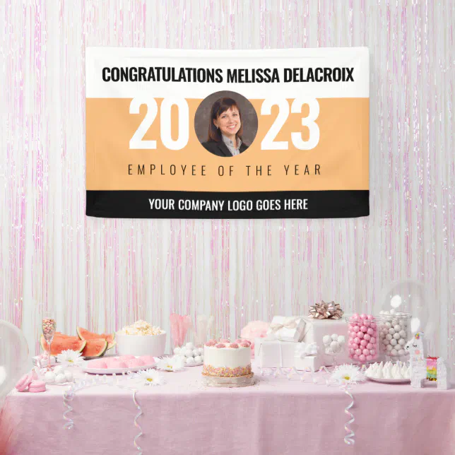 Modern White Peach Black Employee of Year Photo Banner