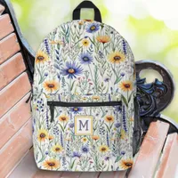 Pretty Wildflowers Rustic Floral Monogrammed Printed Backpack