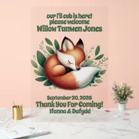 Cute Fox Asleep in Leaves Baby Shower Welcome Acrylic Sign