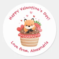 Cute Fox in Cupcake Custom Kids Valentine's Day Classic Round Sticker