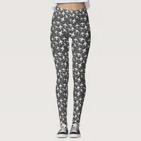 Charcoal Grey and White Aircraft Pattern Leggings