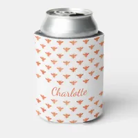 Honey bees rose gold white monogram script can cooler