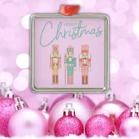 Cute Pink Christmas Nutcrackers on Pink | Metal Ornament