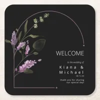 Sweet Floral Arch Wedding Welcome Lilac ID998 Square Paper Coaster