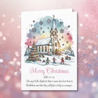 Merry Christmas Watercolor Church Holiday Card