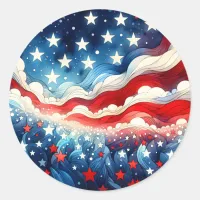 Red, White and Blue Abstract US Flag Patriotic  Classic Round Sticker