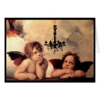 Sistine Madonna Cherubs Looking At a Chandelier Cards