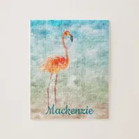 Watercolor Pink Flamingo | Tropical Island Jigsaw Puzzle