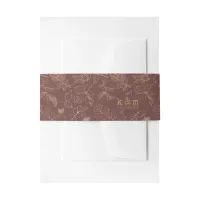 Golden Leaf Pattern Wedding Gold/Burgundy ID655 Invitation Belly Band