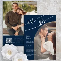 Navy QR Code Two Photo Wedding Invite