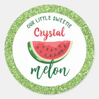 One in a Melon Glitter Watermelon First Birthday Classic Round Sticker