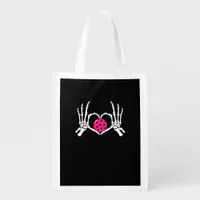 Skeleton Hands Heart Sign Funny Pickle Valentine's Grocery Bag