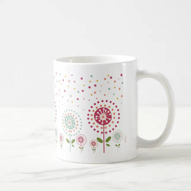 abstract colorful dandelion flowers dots coffee mug