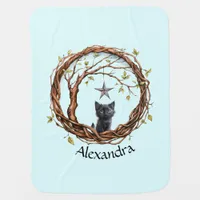 Cute Black Kitten Watching a Star Baby Blanket