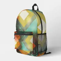 Seventies Orange Abstract Techno Triangles Printed Backpack