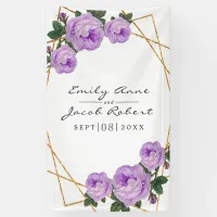 Elegant Gold Glitter Geometric Purple Floral Wed Banner